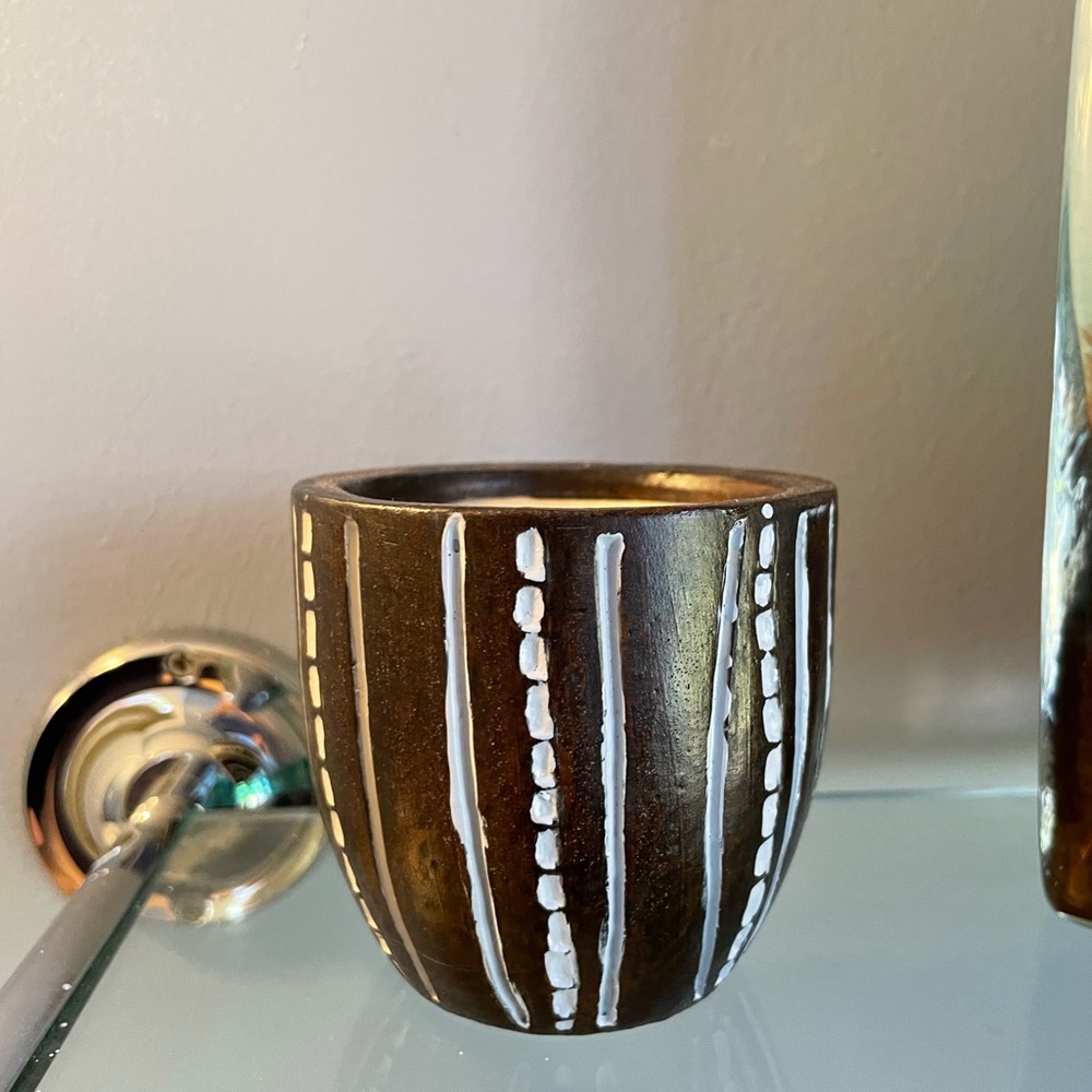2 Candles with Brown and Light Blue in the Ridges